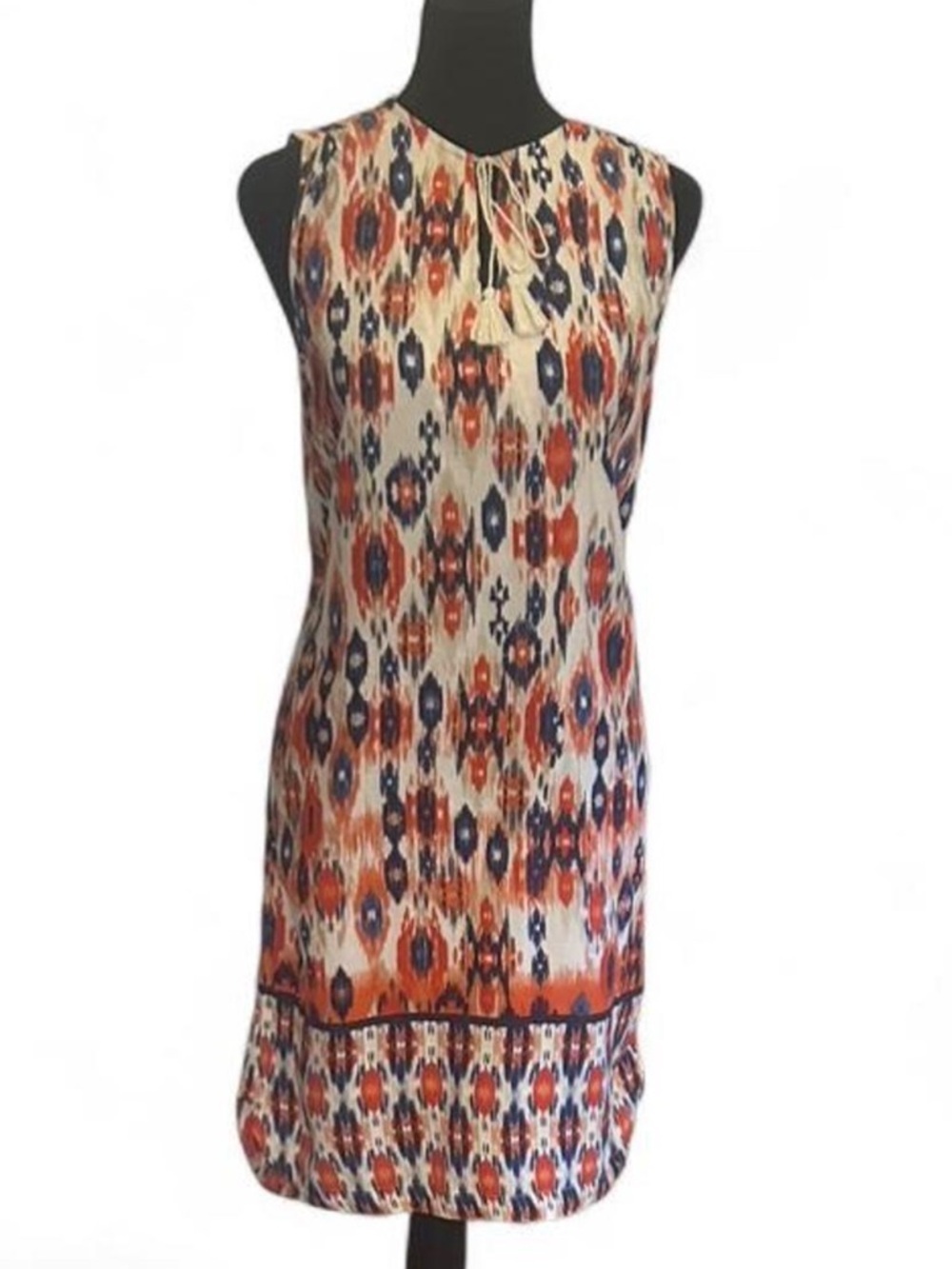 BLL New York Sleeveless Abstract Tassel Tie Knee Length Dress S/P Orange Blue